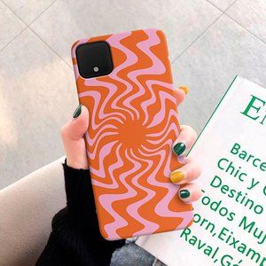 Retro Sun Pixel 3 Hard Phone Case with Glitter Orange Resin Pop Socket